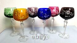 Crystal Nachtmann Stem Wine Glasses Multicolor Cut to Clear Czech Bohemian 6 pcs