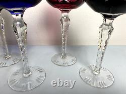 Crystal Nachtmann Stem Wine Glasses Multicolor Cut to Clear Czech Bohemian 6 pcs