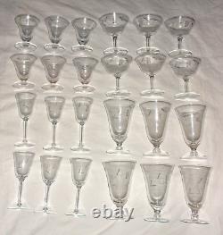 Crystal Stemware Set Wine Goblet Cordial Champagne Sherbet Iced Tea Lot 24
