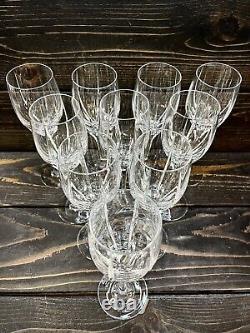 Crystal Vertical & Panel Cut Wine Glasses Multisided Stem 8 1/8 Set Of 10