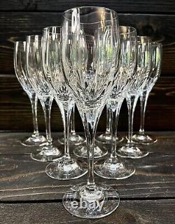 Crystal Vertical & Panel Cut Wine Glasses Multisided Stem 8 1/8 Set Of 10