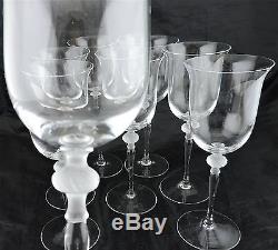 Crystal Wine Glass Set 8 Sasaki Clear & Frosted Leaf Ball Stem Isabelle Stemware