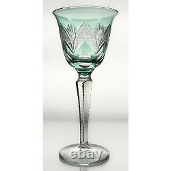 Crystal Wine Glasses Cut to Clear Amber, Cobalt, Aquamarine. Mid Century Bar