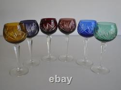 Crystal Wine Glasses, Set of 6, European Cut to Clear, 6 Brilliant Colors