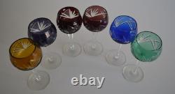 Crystal Wine Glasses, Set of 6, European Cut to Clear, 6 Brilliant Colors