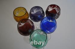 Crystal Wine Glasses, Set of 6, European Cut to Clear, 6 Brilliant Colors
