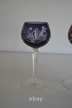 Crystal Wine Glasses, Set of 6, European Cut to Clear, 6 Brilliant Colors