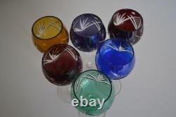 Crystal Wine Glasses, Set of 6, European Cut to Clear, 6 Brilliant Colors