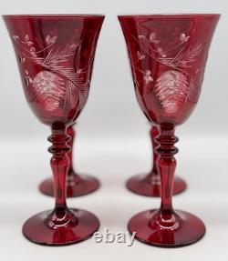 Crystal Wine Glasses, Williams Sonoma, rare Red Pinecone Cut to Clear, Four