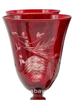 Crystal Wine Glasses, Williams Sonoma, rare Red Pinecone Cut to Clear, Four
