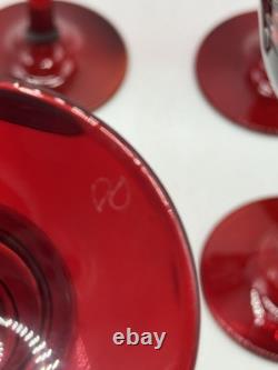 Crystal Wine Glasses, Williams Sonoma, rare Red Pinecone Cut to Clear, Four