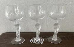 Crystal Wine Goblets with Frosted Golfer Stems Set of 3