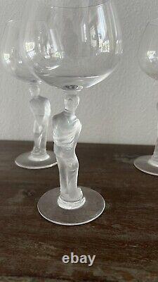 Crystal Wine Goblets with Frosted Golfer Stems Set of 3
