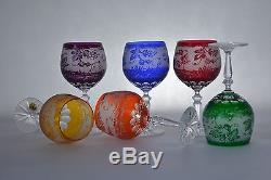 Crystal glass Wine glasses set of 6 from Poland Engraved HANDMADE Mix Color
