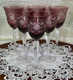 Cut to Clear Glass Crystal 7 3/4 Set of 6 Bohemia Amethyst Wine Glasses Goblets