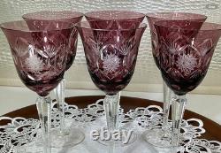 Cut to Clear Glass Crystal 7 3/4 Set of 6 Bohemia Amethyst Wine Glasses Goblets
