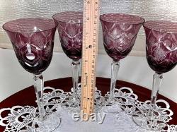 Cut to Clear Glass Crystal 7 3/4 Set of 6 Bohemia Amethyst Wine Glasses Goblets