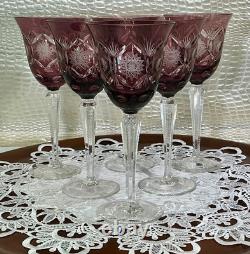 Cut to Clear Glass Crystal 7 3/4 Set of 6 Bohemia Amethyst Wine Glasses Goblets