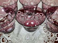 Cut to Clear Glass Crystal 7 3/4 Set of 6 Bohemia Amethyst Wine Glasses Goblets