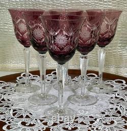 Cut to Clear Glass Crystal 7 3/4 Set of 6 Bohemia Amethyst Wine Glasses Goblets