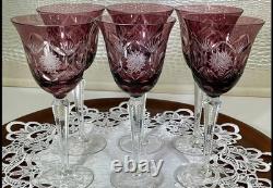 Cut to Clear Glass Crystal 7 3/4 Set of 6 Bohemia Amethyst Wine Glasses Goblets