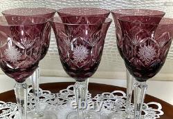 Cut to Clear Glass Crystal 7 3/4 Set of 6 Bohemia Amethyst Wine Glasses Goblets