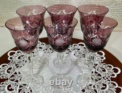 Cut to Clear Glass Crystal 7 3/4 Set of 6 Bohemia Amethyst Wine Glasses Goblets