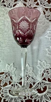 Cut to Clear Glass Crystal 7 3/4 Set of 6 Bohemia Amethyst Wine Glasses Goblets