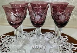 Cut to Clear Glass Crystal 7 3/4 Set of 6 Bohemia Amethyst Wine Glasses Goblets