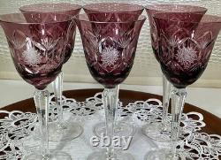 Cut to Clear Glass Crystal 7 3/4 Set of 6 Bohemia Amethyst Wine Glasses Goblets