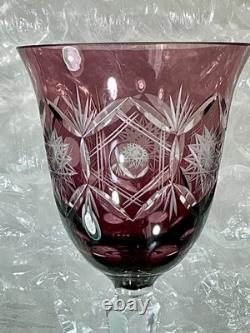 Cut to Clear Glass Crystal 7 3/4 Set of 6 Bohemia Amethyst Wine Glasses Goblets