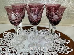 Cut to Clear Glass Crystal 7 3/4 Set of 6 Bohemia Amethyst Wine Glasses Goblets