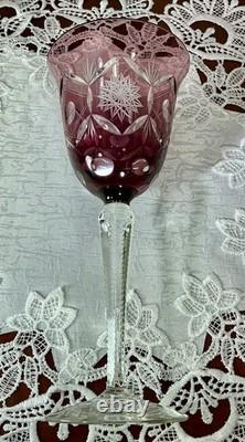 Cut to Clear Glass Crystal 7 3/4 Set of 6 Bohemia Amethyst Wine Glasses Goblets