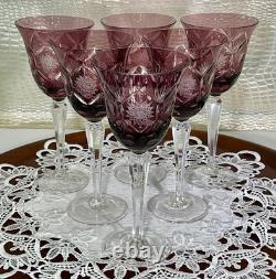 Cut to Clear Glass Crystal 7 3/4 Set of 6 Bohemia Amethyst Wine Glasses Goblets