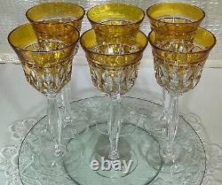 Cut to Clear Glass Crystal Amber Yellow 8 1/2 Wine Glasses Goblets Set of 6