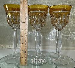 Cut to Clear Glass Crystal Amber Yellow 8 1/2 Wine Glasses Goblets Set of 6