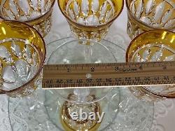 Cut to Clear Glass Crystal Amber Yellow 8 1/2 Wine Glasses Goblets Set of 6