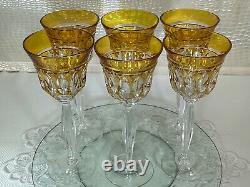 Cut to Clear Glass Crystal Amber Yellow 8 1/2 Wine Glasses Goblets Set of 6