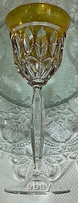 Cut to Clear Glass Crystal Amber Yellow 8 1/2 Wine Glasses Goblets Set of 6