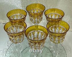 Cut to Clear Glass Crystal Amber Yellow 8 1/2 Wine Glasses Goblets Set of 6