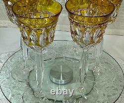 Cut to Clear Glass Crystal Amber Yellow 8 1/2 Wine Glasses Goblets Set of 6