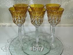 Cut to Clear Glass Crystal Amber Yellow 8 1/2 Wine Glasses Goblets Set of 6