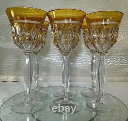 Cut to Clear Glass Crystal Amber Yellow 8 1/2 Wine Glasses Goblets Set of 6