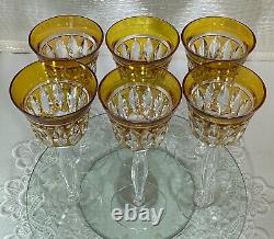 Cut to Clear Glass Crystal Amber Yellow 8 1/2 Wine Glasses Goblets Set of 6