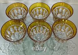 Cut to Clear Glass Crystal Amber Yellow 8 1/2 Wine Glasses Goblets Set of 6