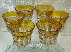 Cut to Clear Glass Crystal Amber Yellow 8 1/2 Wine Glasses Goblets Set of 6