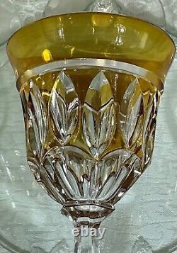 Cut to Clear Glass Crystal Amber Yellow 8 1/2 Wine Glasses Goblets Set of 6