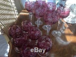 Cut to Clear set of 12 Wine and Brandy Crystal Glasses in Pink