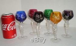 Czech Bohemian Cordial Wine Glasses Set of 6 Cut Crystal Red Yellow Green Blue