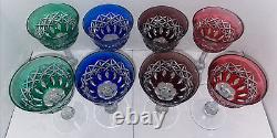 Czech Bohemian Crystal Cut to Clear Multicolor Wine Goblet Glass EUC Vintage 8pc